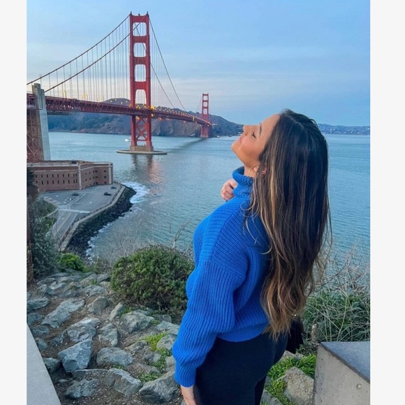 Blue Turtleneck Knit Pullover Sweater Long Sleeve - Picture 11 of 16